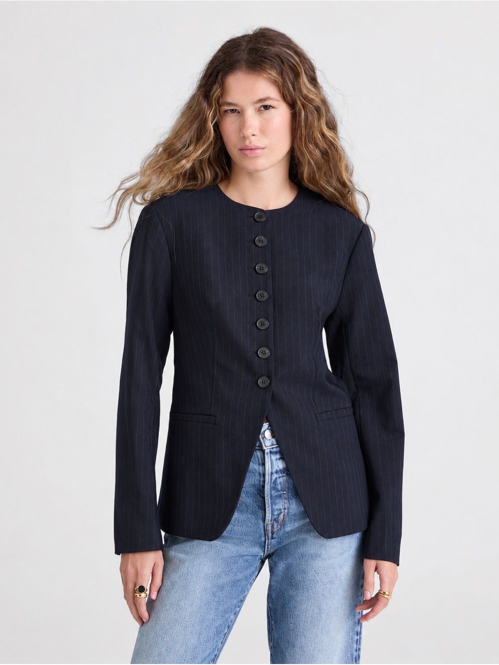 NWT Madewell Nolita Cutaway Blazer Italian Fabric Navy Pinstripe Size 0